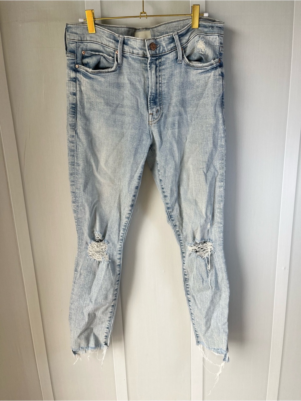 MOTHER Light Blue Distressed Skinny Jeans
